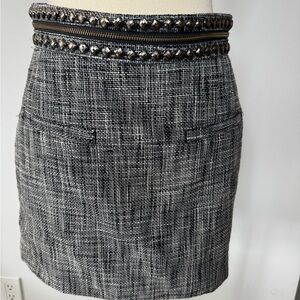 H&M Navy Tweed Mini Skirt with Embellished Waist  – Size 6